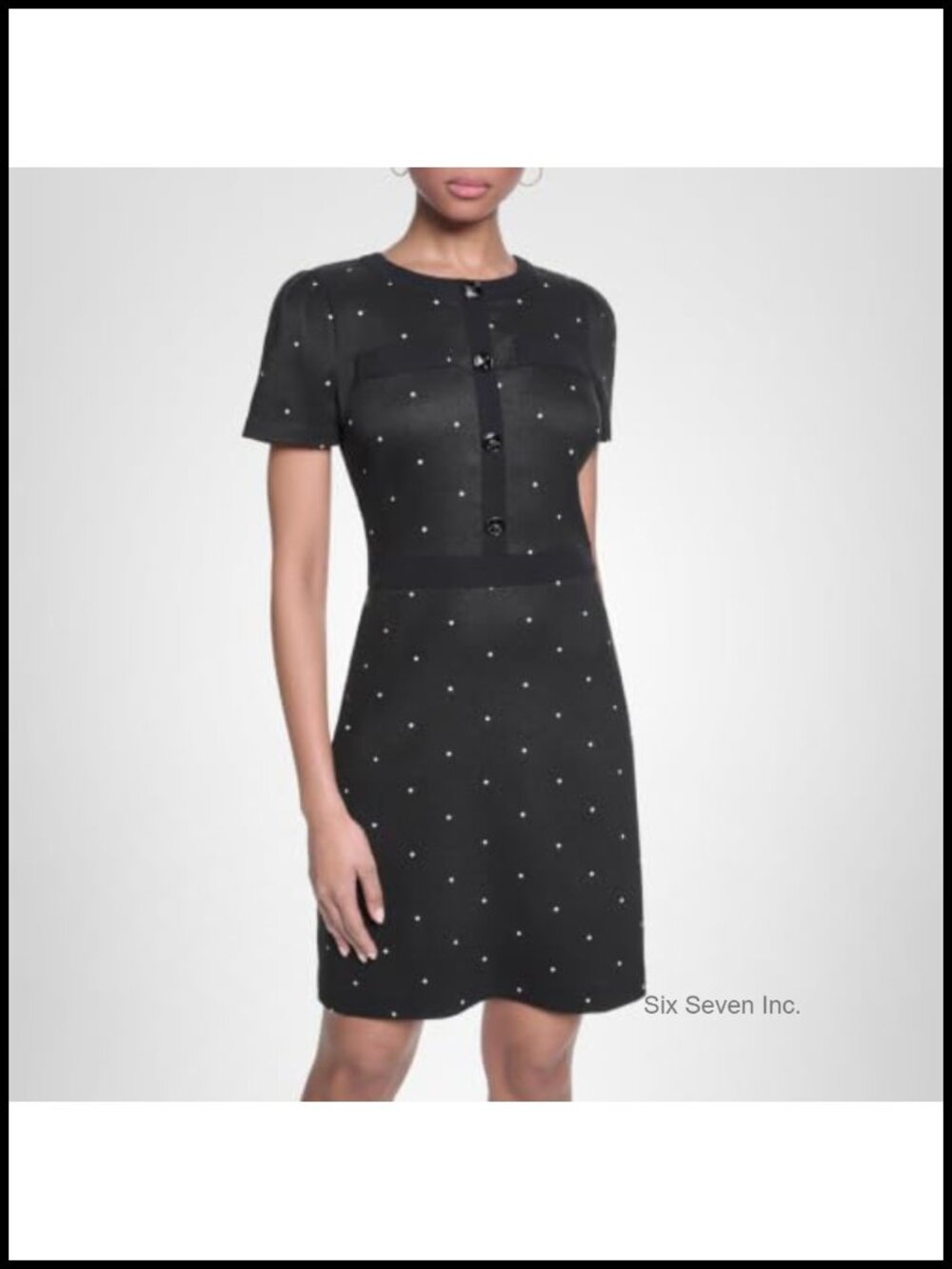 Karl Lagerfeld Short Sleeve A-Line Dress with Polka Dots and Framing Detail